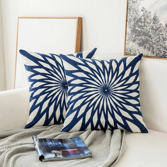 Skorter | Blue Embroidered Decorative Pillow Cover