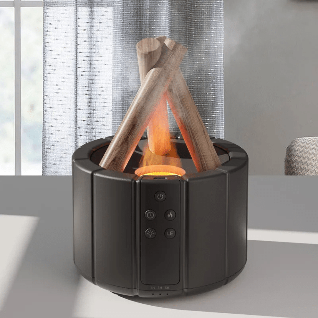 Skorter | AuroMist Ultrasonic Flame Humidifier | Cozy bonfire light humidifier with aromatherapy function