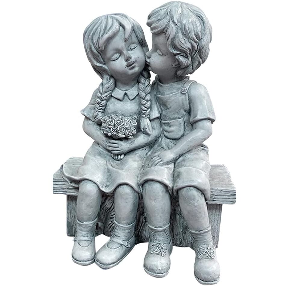 Skorter | Boy Kissing Girl Statue Sitting on Bench Figure