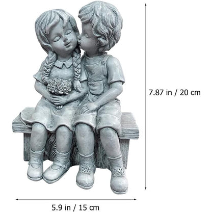 Skorter | Boy Kissing Girl Statue Sitting on Bench Figure