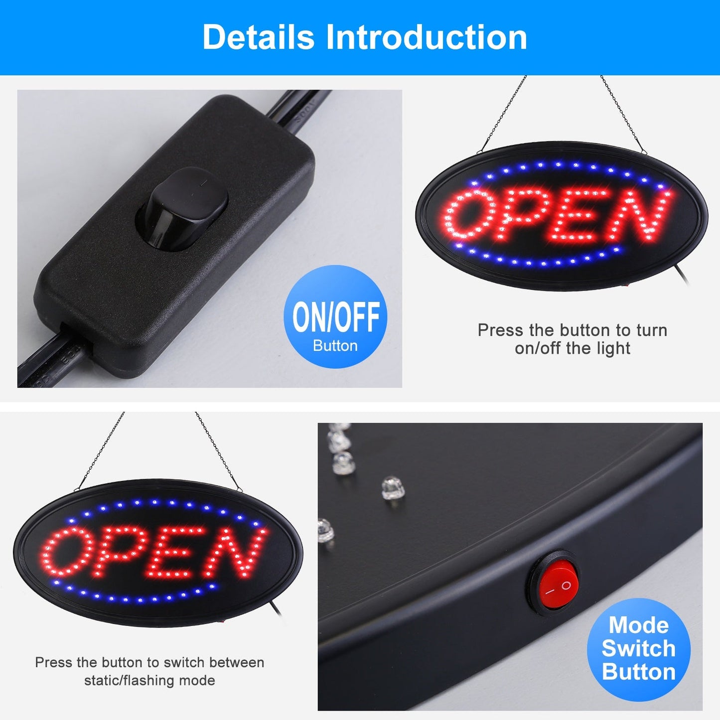 Skorter | Business Neon Open Sign Advertising Board with Steady Blinking Modes