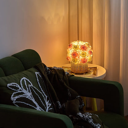 Skorter | FloraGlow - Art Deco USB Rose Table Lamp with Polished Base and Light Bulb