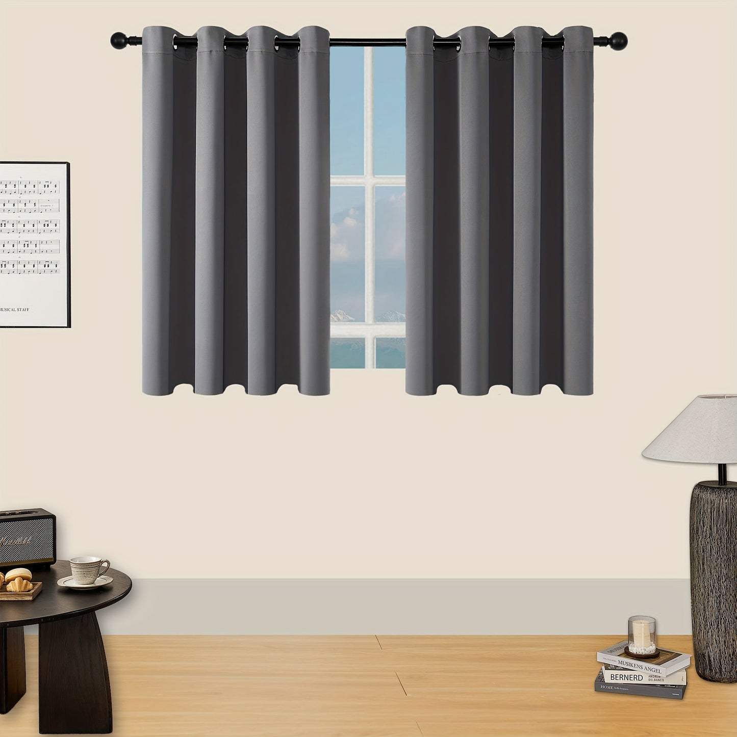 Skorter | Blackout Curtains - 2 Pieces Modern Polyester Curtains with Thermal Insulation and Rings