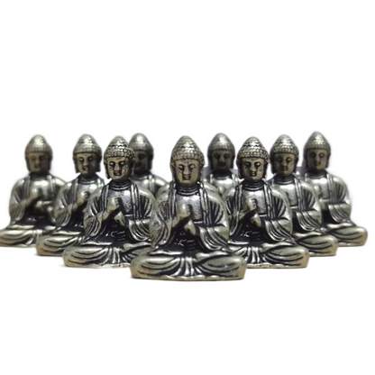 Skorter | 10 pieces mini brass sitting Buddha statue figure for travel Buddhism worship home office desk decoration