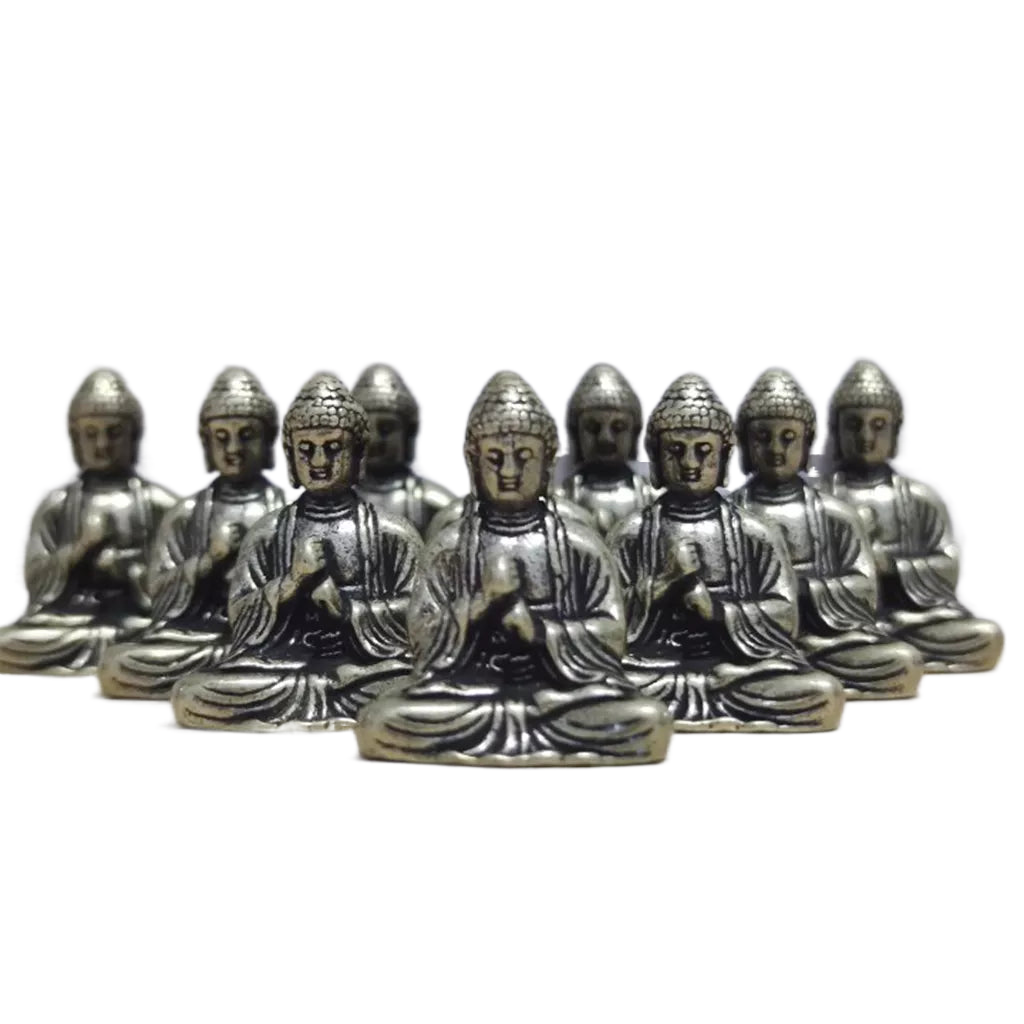 Skorter | 10 piece Miniature Brass Sitting Buddha Statue Figure for Travel Buddhism Worship Home Office Desk Decoration