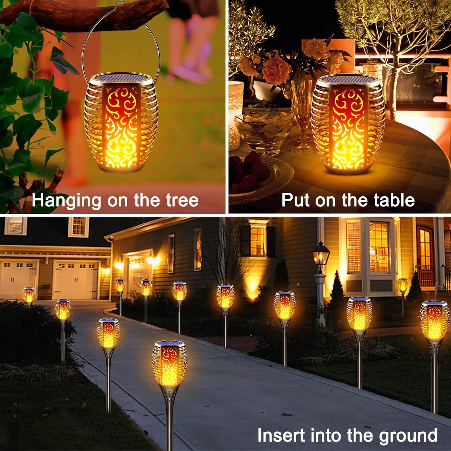 Skørter | 4 Pack Solar Outdoor LED Lights with Flaming Hat, Waterproof Solar Garden Lights for Pathway Landscaping Patio Decor
