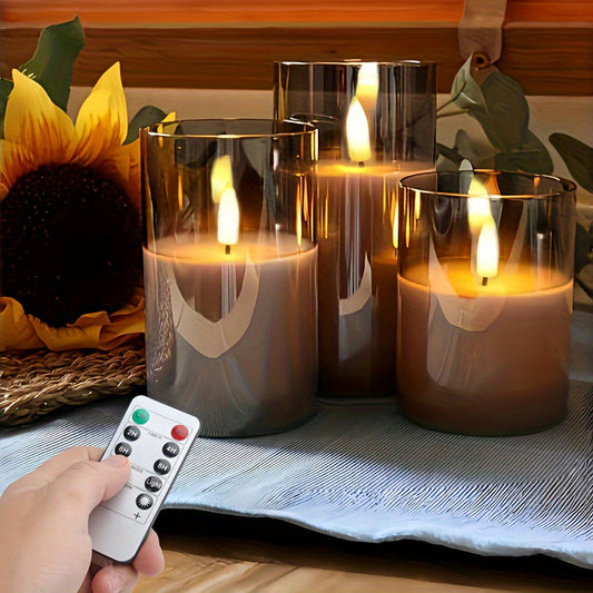 Skorter | Elegant Gray LED Candle Holders with Remote Control - For Weddings, Birthdays & Christmas Decoration