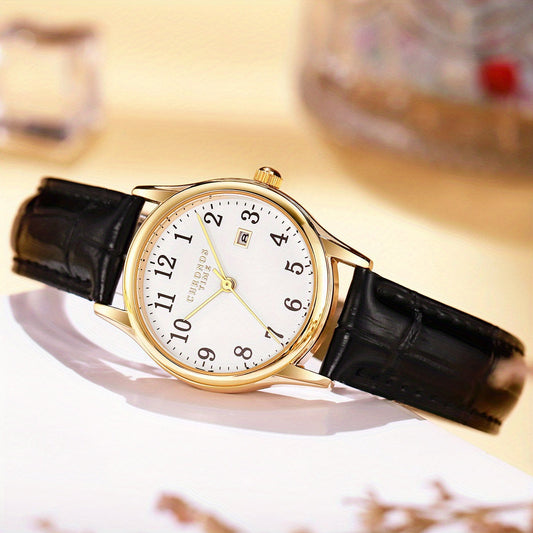 Skorter | Elegant Women’s Watch – Quartz Wristwatch with Faux Leather Strap | Perfect Gift for Her