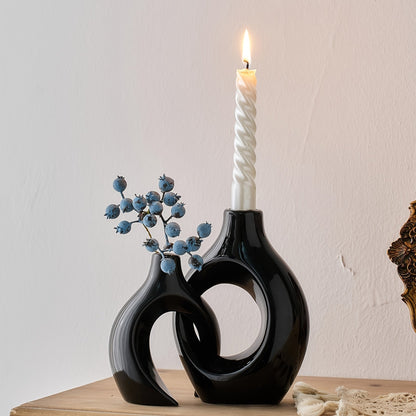 Skorter | 2-Piece Set Ceramic Candle Holders - Matte Finish, Modern Minimalist Design for Table Decoration