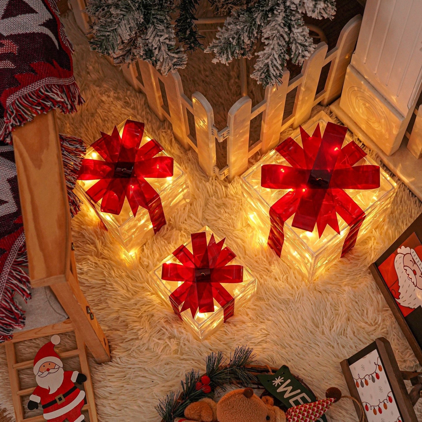 Skorter | GlowBox LED Gift Boxes – Set of 3 Illuminated Christmas Gifts for Indoor and Outdoor