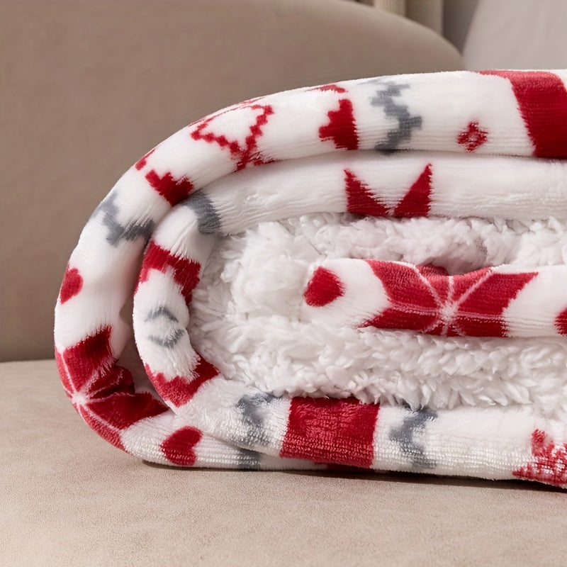 Skorter | Christmas Sherpa Blanket - Soft Poodle Fleece Blanket with Reindeer and Snowflake Pattern