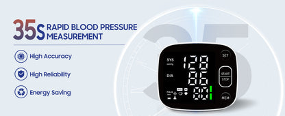 Skorter | Oklar Blood Pressure Monitors for Home Use Rechargeable Wrist Digital BP Machine Cuff with LED Backlit Screen, Voice Broadcast, 240 Memory Storage for 2 Users with Carrying Handle