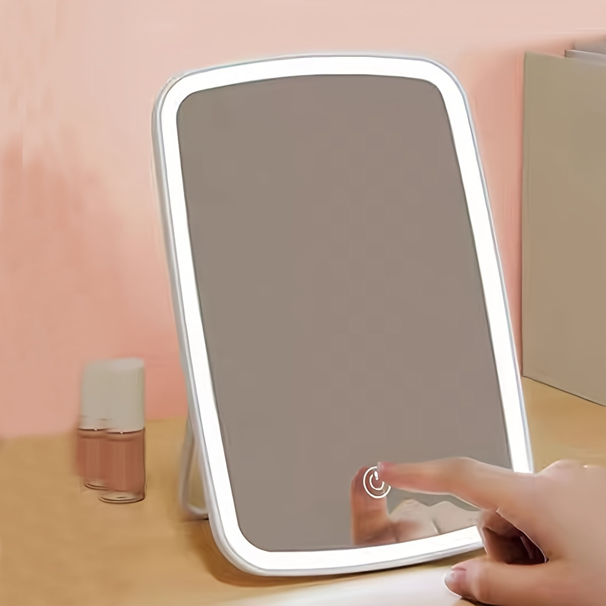Skorter | LED Makeup Mirror with Touch Sensor - 3 Color Lighting Modes, Adjustable Brightness, Foldable and Rechargeable