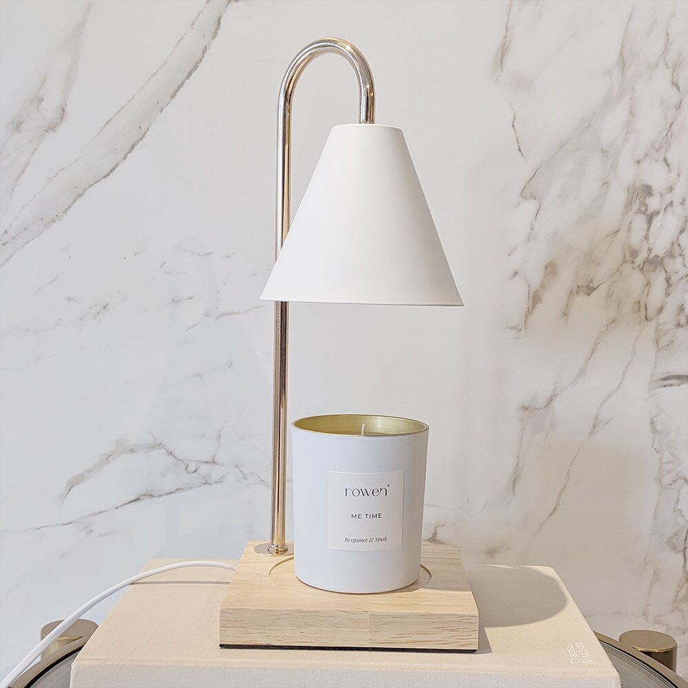 Skorter | Cali White & Gold Light Arm Warmers with Wood Base