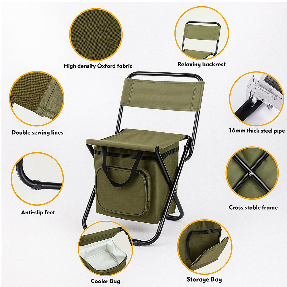 Skorter | ChillPack Outdoor Chair – Folding Camping Chair with Backrest and Integrated Cooler Bag