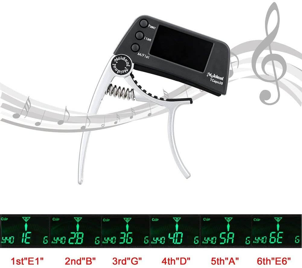 Skorter | Capo & Tuner "TuneGrip" – 2-in-1 Guitar accessory with LCD screen