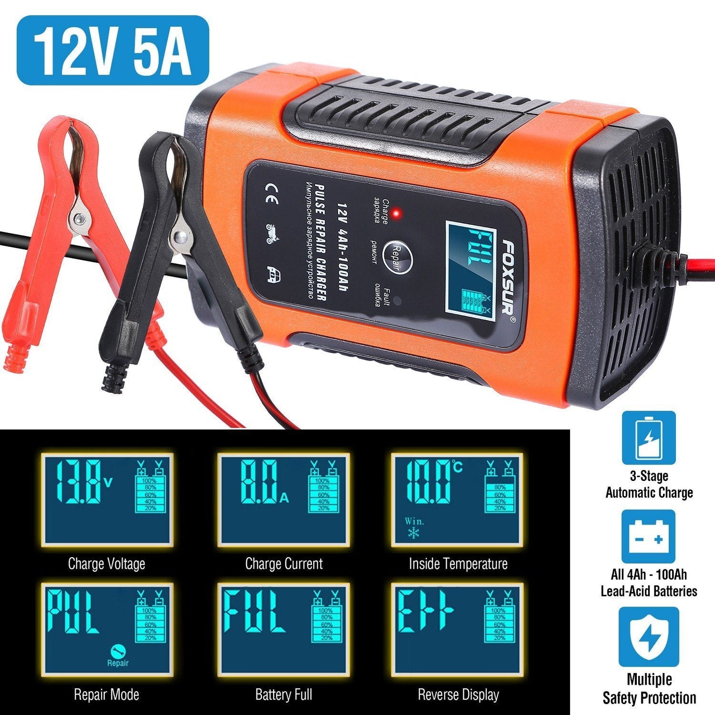 Skorter | Car Battery Charger 12V 5A Recovery Pulse Repair