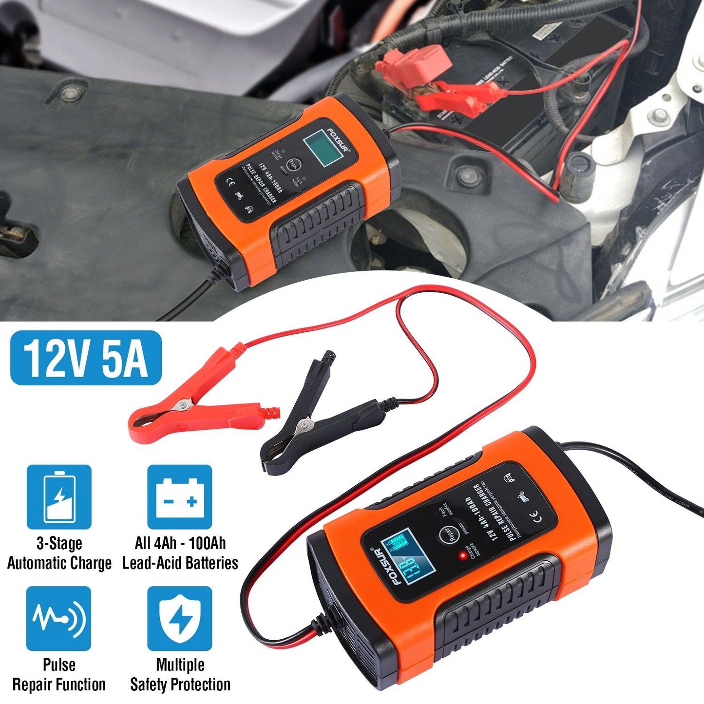 Skorter | Car Battery Charger 12V 5A Recovery Pulse Repair