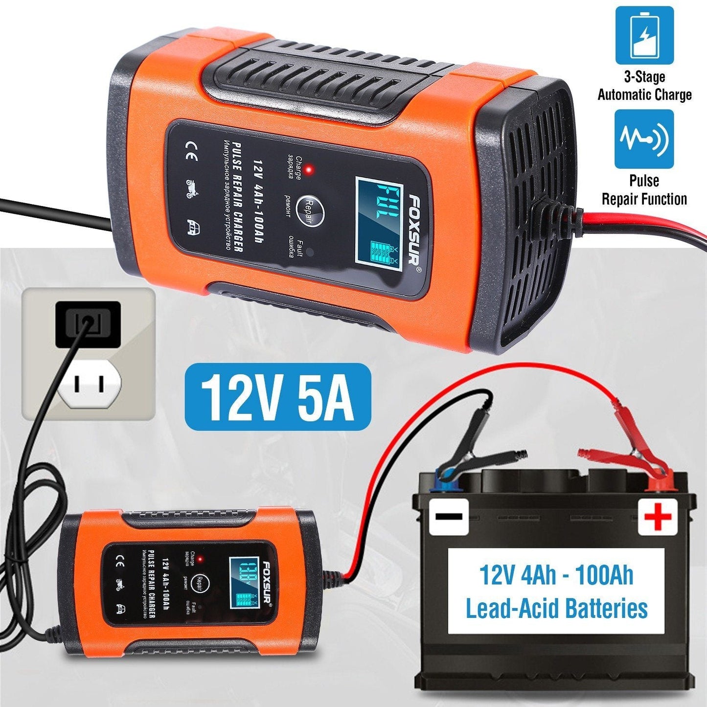 Skorter | Car Battery Charger 12V 5A Recovery Pulse Repair
