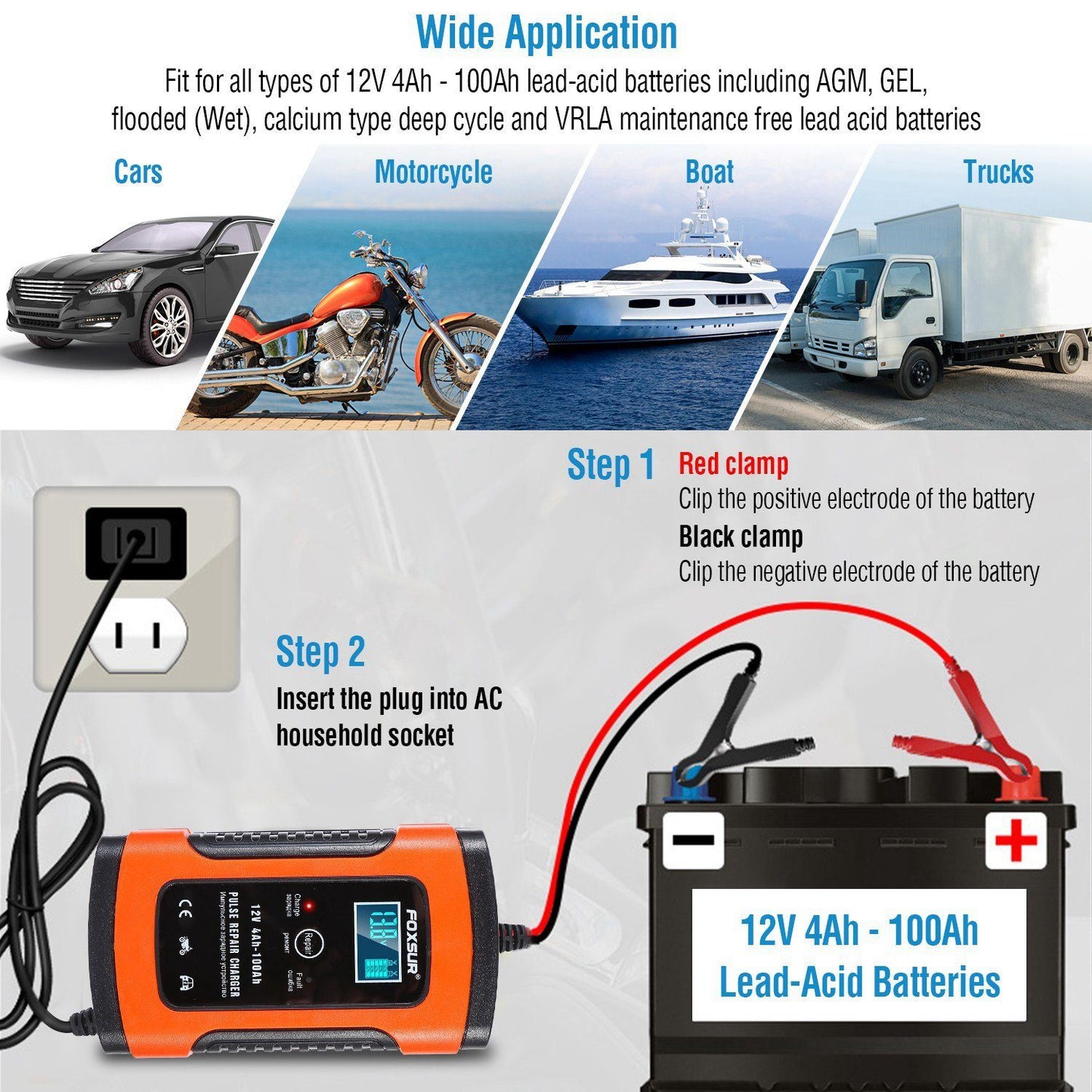 Skorter | Car Battery Charger 12V 5A Recovery Pulse Repair