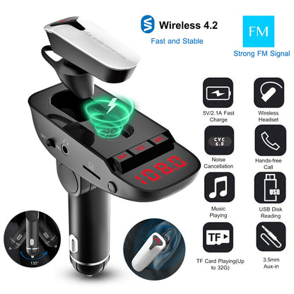 Skorter | Car FM transmitter with wireless earbud 2 USB charging ports