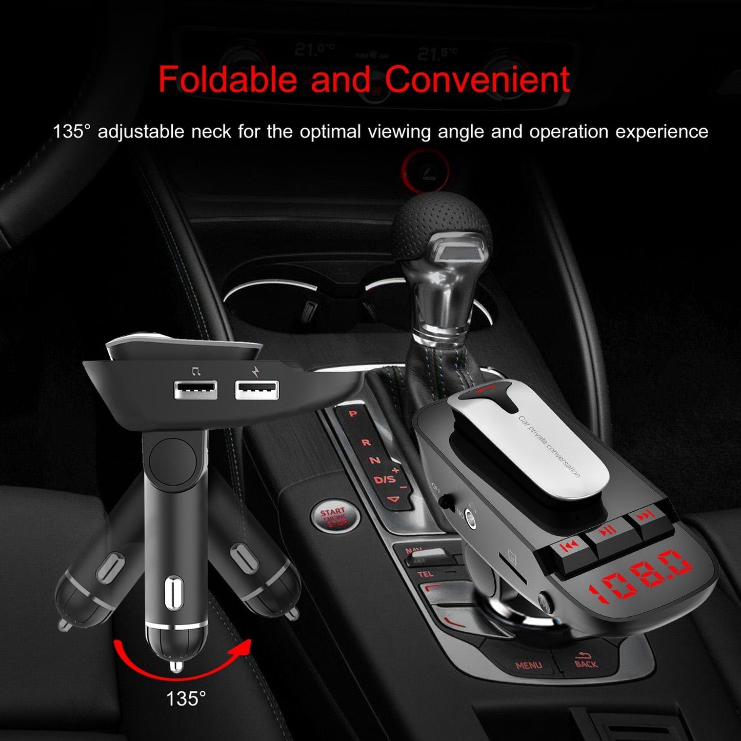 Skorter | Car FM transmitter with wireless earbud 2 USB charging ports