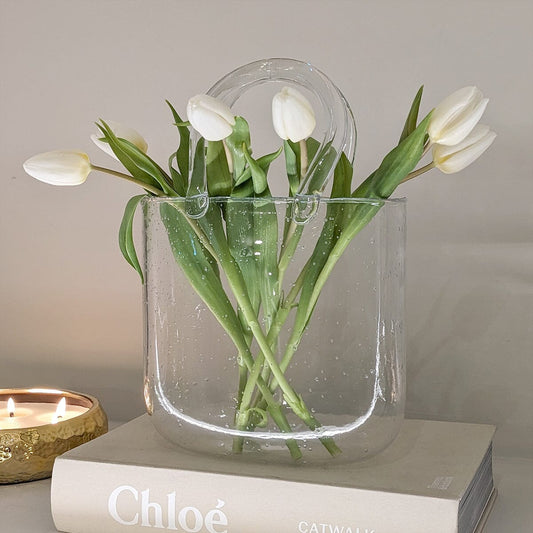Skorter | Carina Bubbled Glass Decorative Handbag Vase