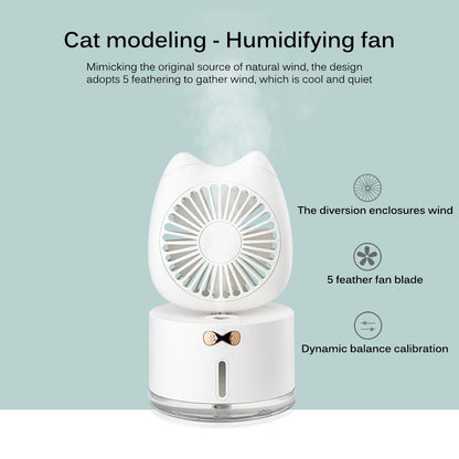 Skorter | Cartoon Cat Fan Humidifier USB Charging Desktop Silent Moisturizing Humidifier