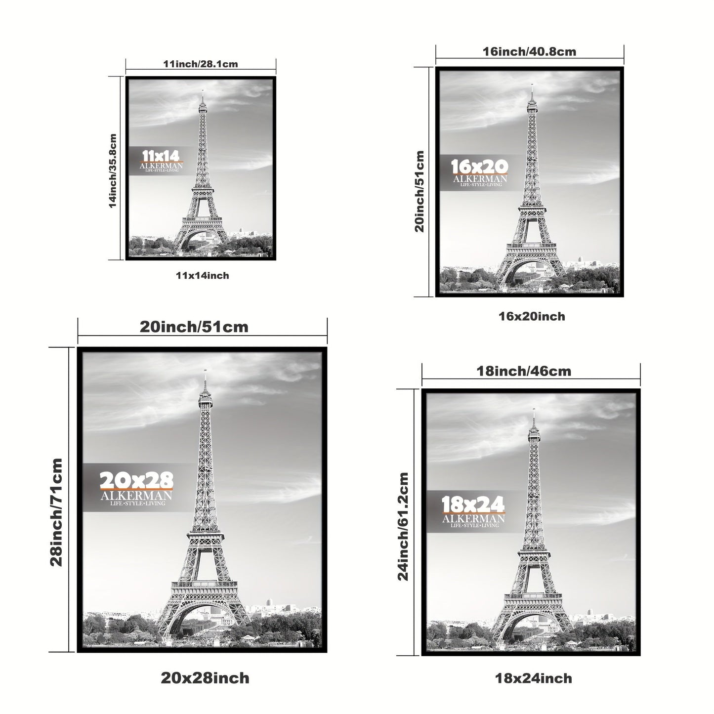 Skorter | 2 pcs Classic Black Photo Frames with Protection - Wall Mount for Posters, Pictures and Artwork, Ideal for Home and Office