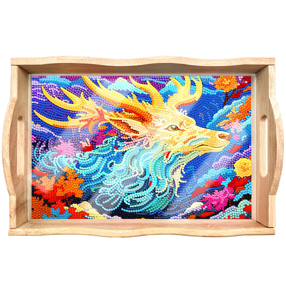 Skorter | DIY Diamond Painting Wooden Tray Food Tray with Handle Living Room Decoration Mandala Wooden Tray Kit