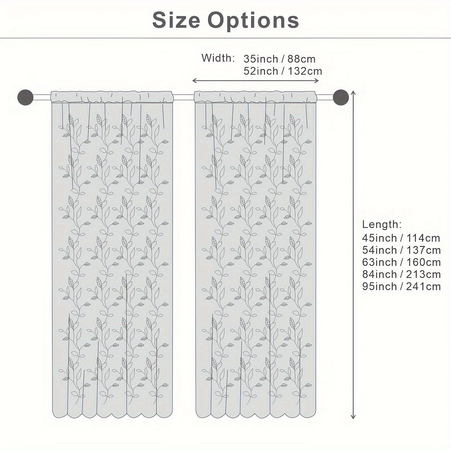 Skorter | Embroidered curtains with leaves - 2 pcs semi-transparent for bedroom and living room