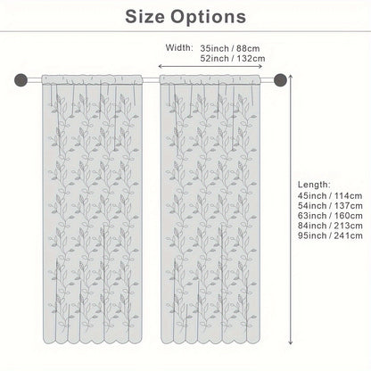 Skorter | Embroidered curtains with leaves - 2 pcs semi-transparent for bedroom and living room