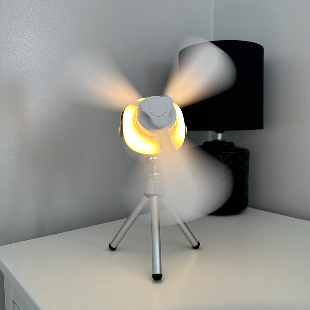 Skorter | Mini portable ceiling fan with LED light & remote control – 4 speeds, USB rechargeable