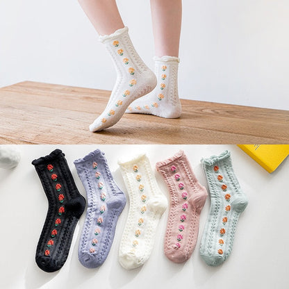 Skorter | 5 Pair Vintage Flower Embroidery Socks