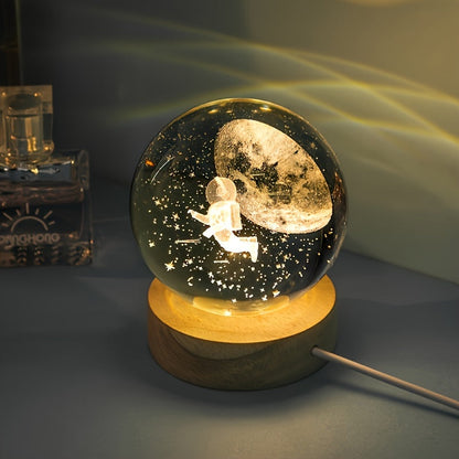 Skorter | LuminaSphere - 3D Crystals Ball LED Table Lamp with Wooden Base