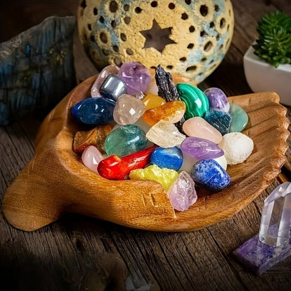 Skorter | CrystalWood - Wooden Hand Bowl with Crystal Accents for Dresser Organization