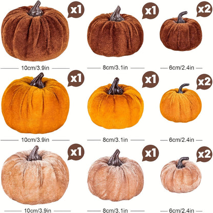 Skorter | Autumn Decoration Pumpkin Set – 12 Pieces Artificial Pumpkins with Velvet Finish