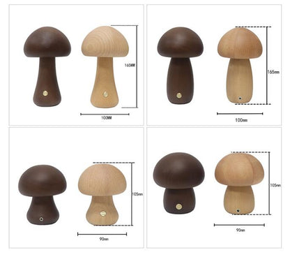 Skorter | LumoNight Wooden Mushroom Night Light – LED Bedside Lamp with Touch Control