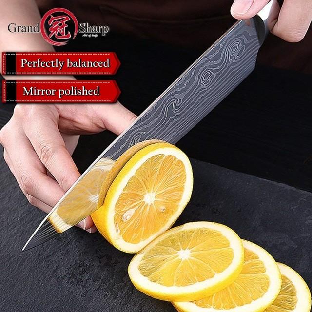 Skorter | Chef Knife 8in High Carbon Stainless Steel Damascus Laser Pattern Butcher Knives