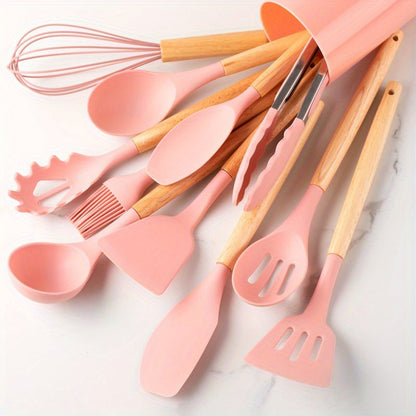 Skorter | CHEFTouch Utensil Set – 12-Piece Non-Stick Safe Tools with Wooden Handles