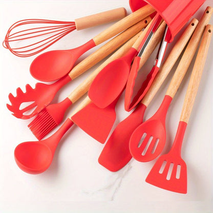 Skorter | CHEFTouch Utensil Set – 12-Piece Non-Stick Safe Tools with Wooden Handles