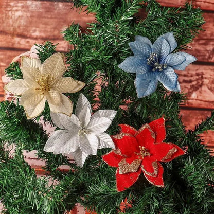 Skorter | Christmas Artificial Poinsettia Flower Heads Tree Pendants – Beautifully Crafted Artificial Poinsettia Flower Ornaments for a Stunning Holiday Home Makeover