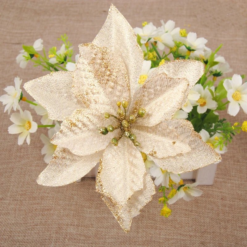 Skorter | Christmas Artificial Poinsettia Flower Heads Tree Pendants – Beautifully Crafted Artificial Poinsettia Flower Ornaments for a Stunning Holiday Home Makeover