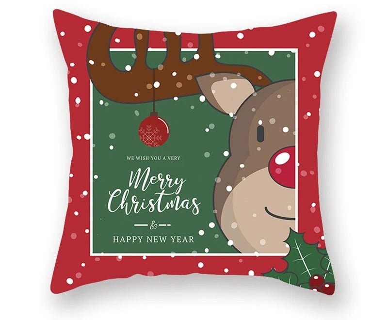 Skorter | Christmas Cushion Cover – Festive Santa & Elk Design for Holiday Decor & Perfect New Year Gift