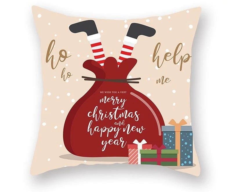 Skorter | Christmas Cushion Cover – Festive Santa & Elk Design for Holiday Decor & Perfect New Year Gift