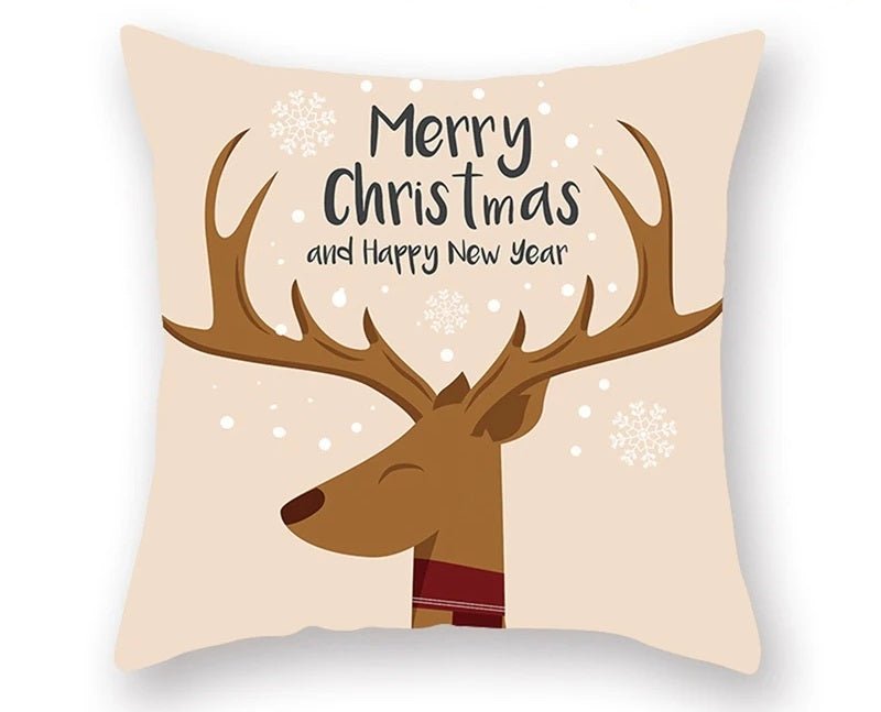 Skorter | Christmas Cushion Cover – Festive Santa & Elk Design for Holiday Decor & Perfect New Year Gift