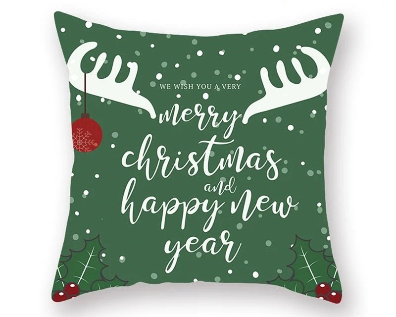 Skorter | Christmas Cushion Cover – Festive Santa & Elk Design for Holiday Decor & Perfect New Year Gift
