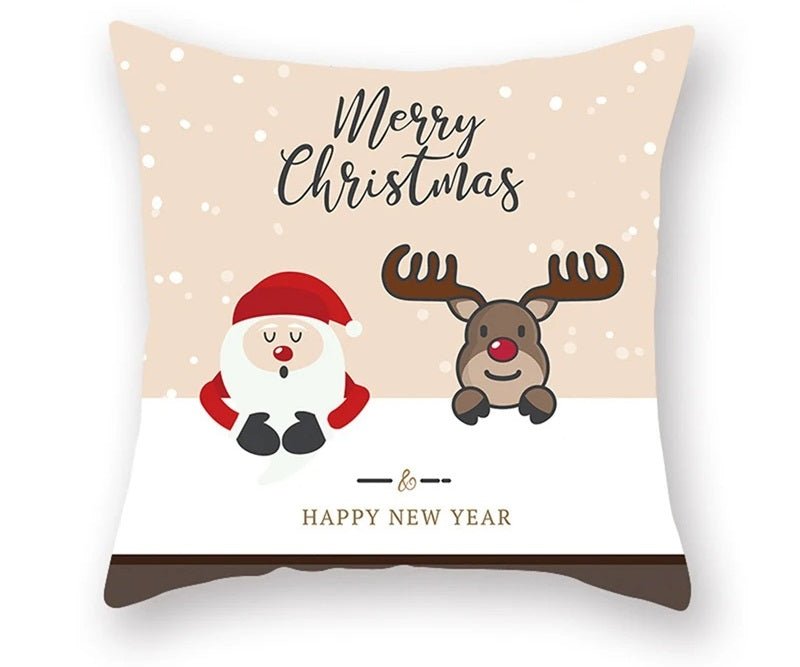 Skorter | Christmas Cushion Cover – Festive Santa & Elk Design for Holiday Decor & Perfect New Year Gift
