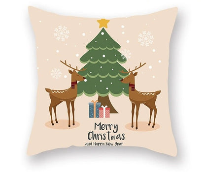Skorter | Christmas Cushion Cover – Festive Santa & Elk Design for Holiday Decor & Perfect New Year Gift
