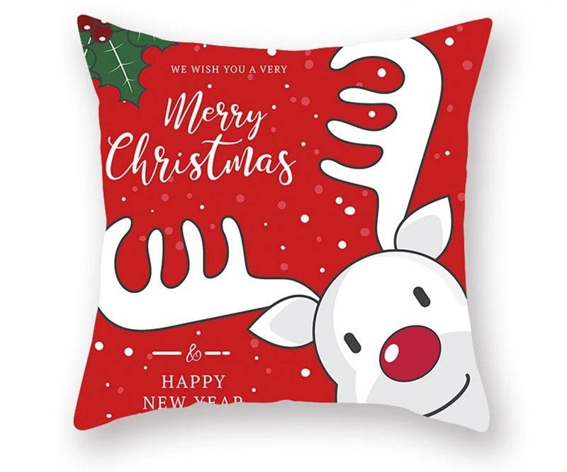 Skorter | Christmas Cushion Cover – Festive Santa & Elk Design for Holiday Decor & Perfect New Year Gift